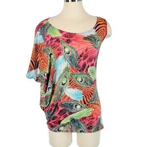 Vintage Cefian Blouse Womens Medium Colorful Festival Bat Sleeve Animal 80s 90s